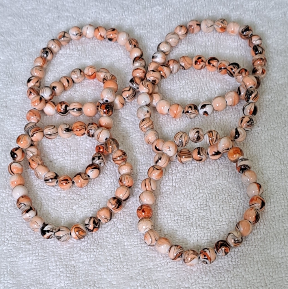Stretch bracelets ( set of 6 ) Tan Orange Beige and Black New without tags. - Picture 5 of 5